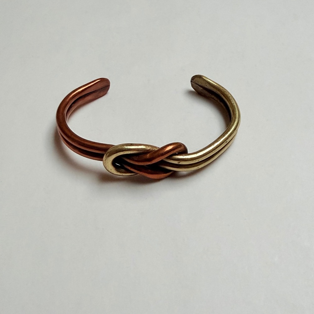 Mixed Metal Copper Brass Knot Cuff Bracelet Boho Artisan Interlocking Bangle VTG